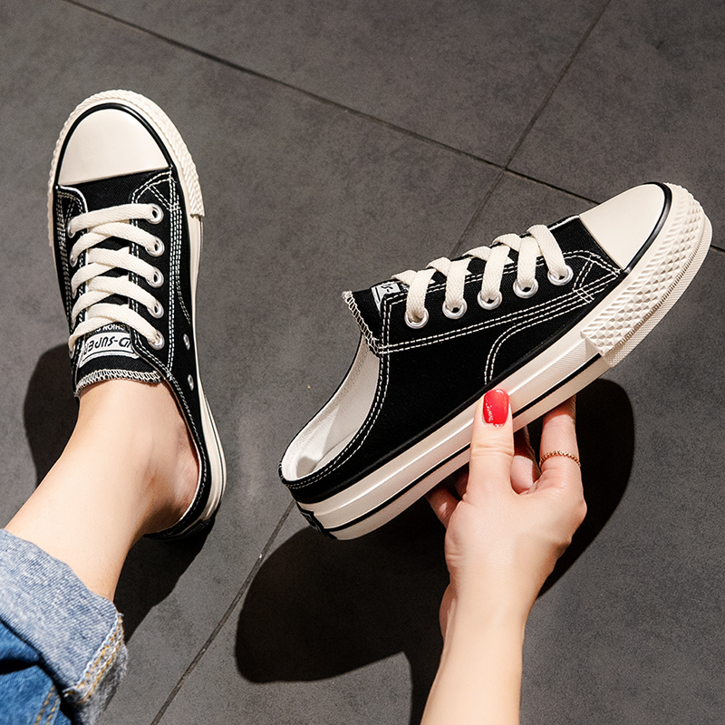 Summer thin breathable half-slip canvas shoes women's shoes summer sneakers 2022 new ins tide all-match sneakers