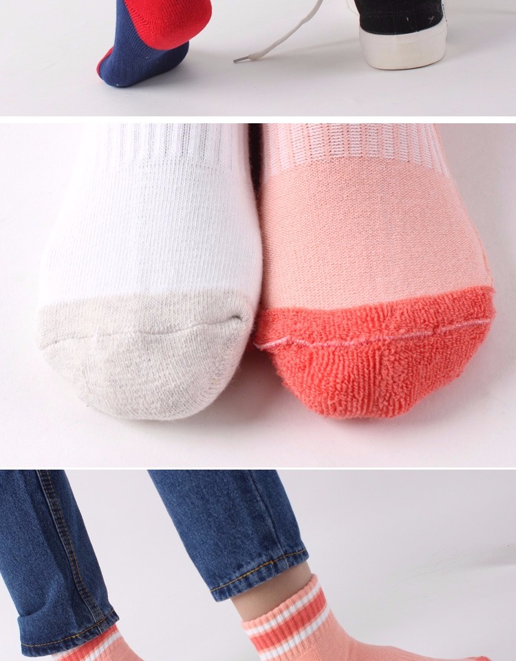 Vớ cotton nữ dày lên dưới cùng sọc ống vớ cotton trắng bốn mùa vớ thể thao chạy bộ - Vớ hàng tuần set vớ nữ đẹp