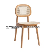 New Chinese solid wood dining table and chair combination modern hotel homestay restaurant rattan woven dining chair designer leisure chair customization