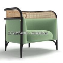 New Chinese-style solid wood sofa chair single chair guest model room Italian simple hotel lobby rattan woven three-seater