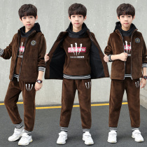 Mens clothing autumn and winter clothing golden velvet three-piece set 2021 new children Winter plus velvet thickened Korean tide