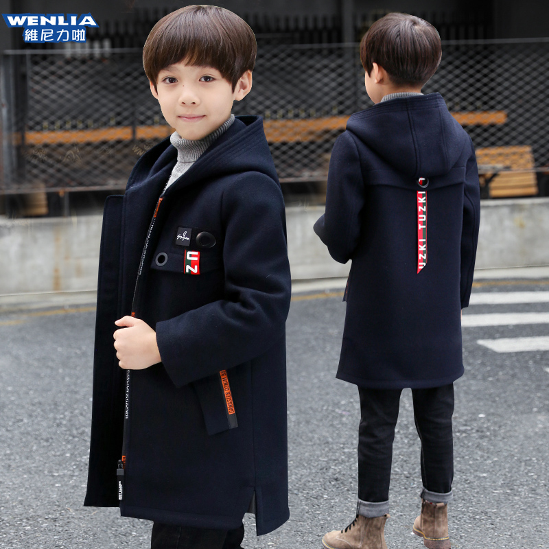 Boys' thickened woolen coat autumn and winter wear 2021 new Korean version of the children's Nizi foreign style middle-aged children's woolen coat