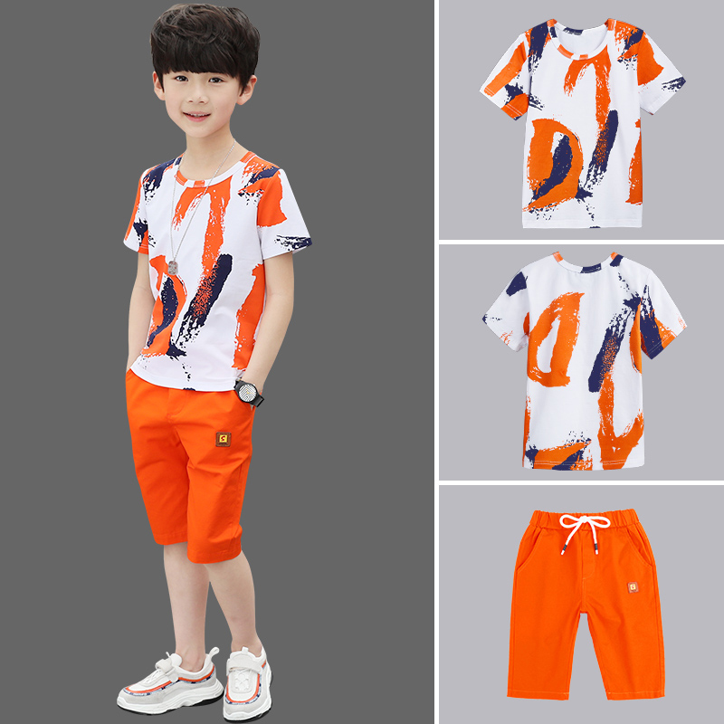 Children's suit Boys summer clothes 2021 new summer suit sports big boy boys casual two-piece short-sleeved tide