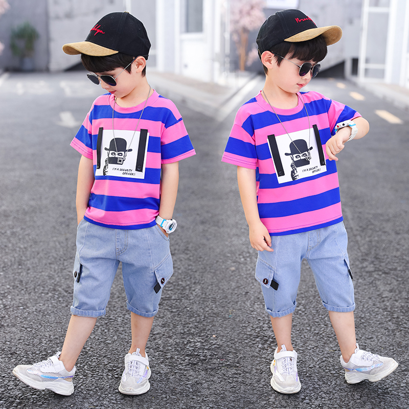 Boy summer suit 2021 new foreign style 6 children's suit 7 summer 8 boy 9 handsome two-piece set 12-year-old tide suit