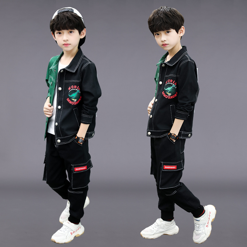 Children's suit Boys 'autumn suit 2021 new Zhongda boy boys' spring and autumn season Foreign school color three-piece set Korean version