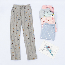 Day Series Sleeping Pants Woman Spring Autumn Knitted Pure Cotton Straight Cylinder Home Long Pants Loose Casual High Waist Thin with large code full cotton