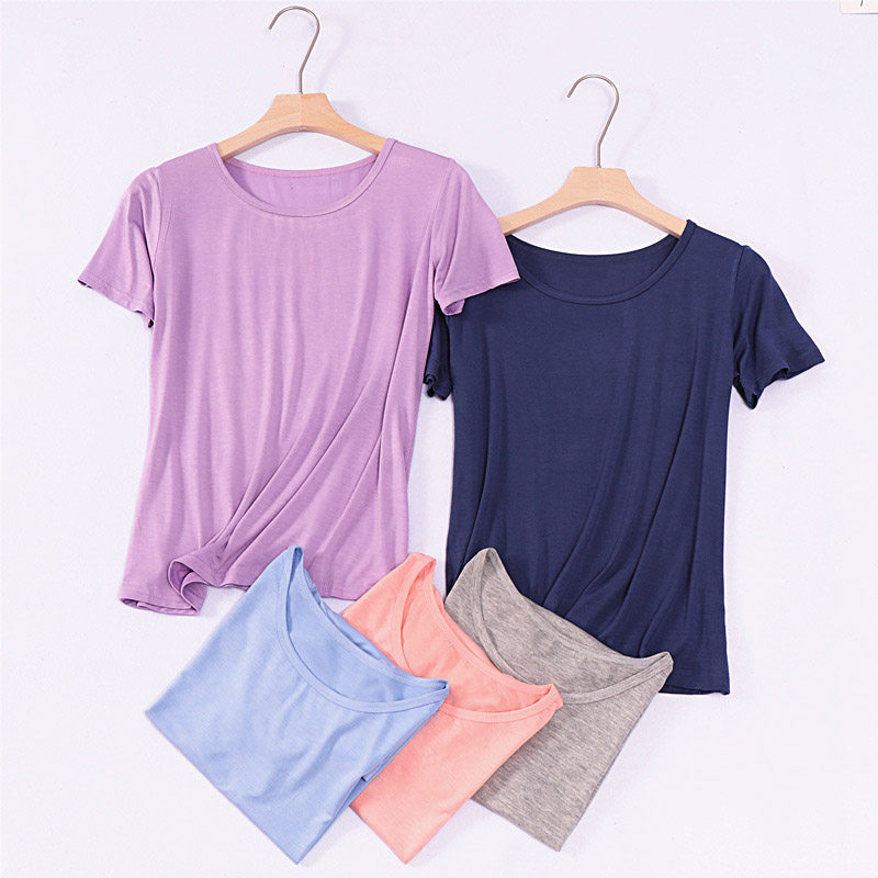Summer modal solid color ladies short-sleeved T-shirt half-sleeved loose T-shirt bottoming shirt trendy round neck all-match top