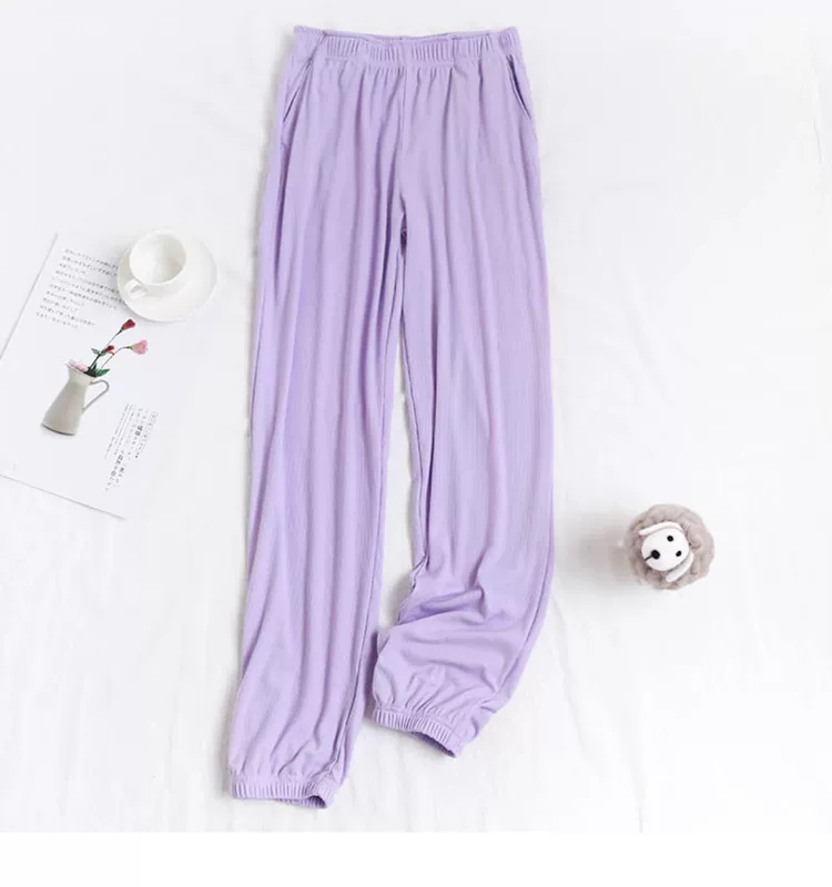 Mùa xuân và mùa hè mỏng phương thức cotton quần pyjama của phụ nữ dải hầm hố đóng sợi kích thước lớn đàn hồi quần ống rộng ở nhà có thể mặc bên ngoài - Quần tây