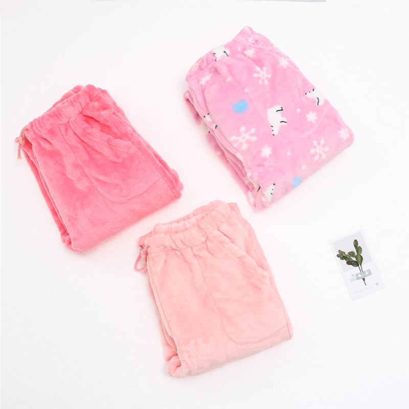 Mùa đông phụ nữ flannel lỏng kích thước lớn quần nhà dày dày ấm áp lông cừu đồ ngủ lỏng quần nhà quần baggy nam