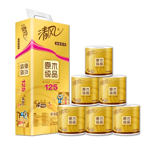 清风 Катящая бумага, туалетная бумага золото, ручная картонная картонная коробка, большая рулонная бумага, доступная туалетная бумага Домашняя туалетная бумага полотенце