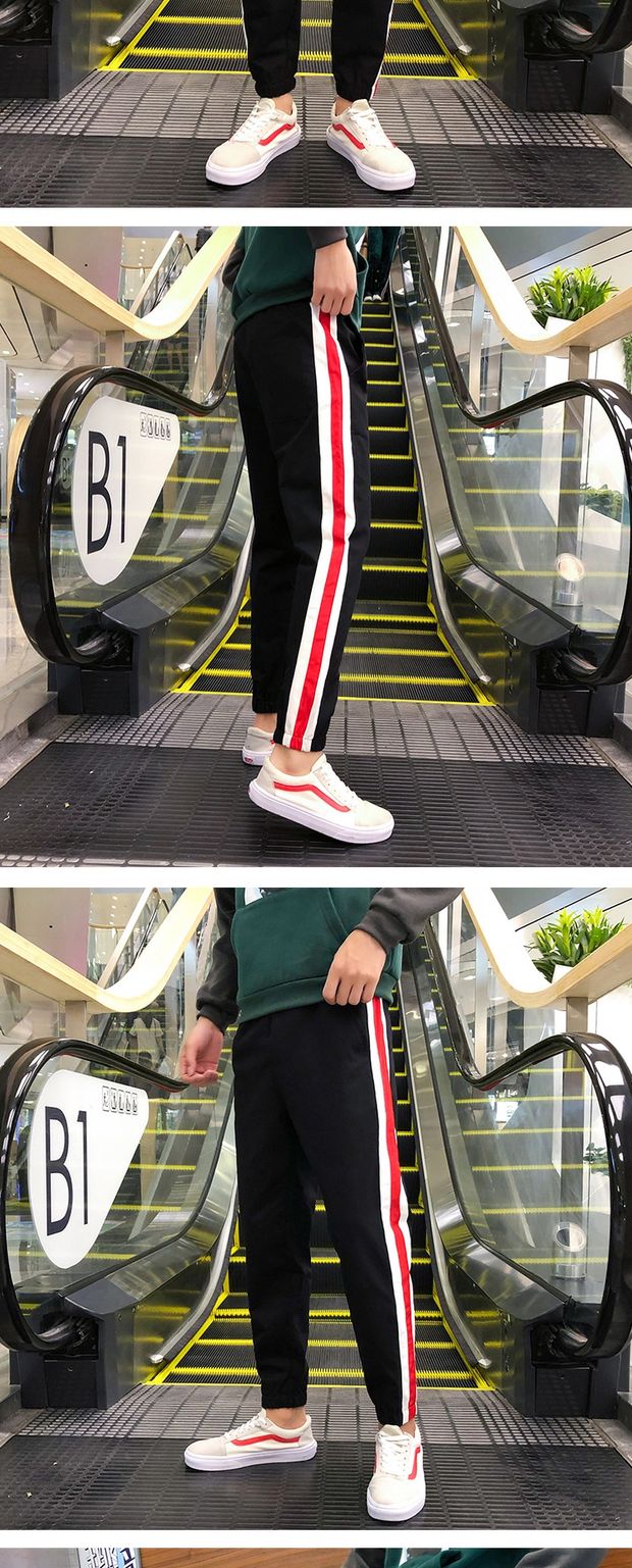 Mùa thu chân mỏng Quần Harlan sọc thường quần chín xu hướng Hàn Quốc Sinh viên S Code Beam Foot Quần thể thao nam quần áo thể thao