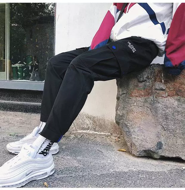 Multi-Pocket ins super fire overalls nam thương hiệu chic chic lỏng lẻo phiên bản Hàn Quốc của xu hướng quần chín điểm giản dị