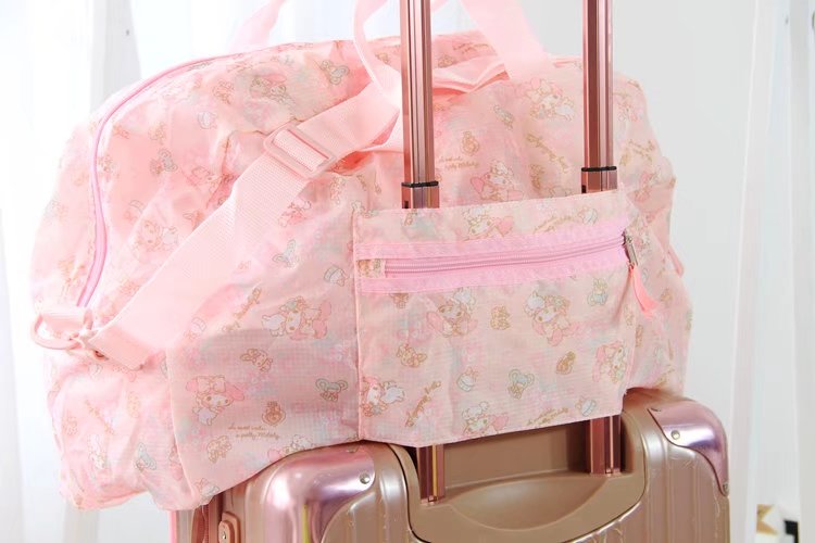 Phim hoạt hình Gemini Melody KT Cat Portable Folding Công suất lớn Túi du lịch Túi hành lý Treo trên hành lý vali kéo cao cấp
