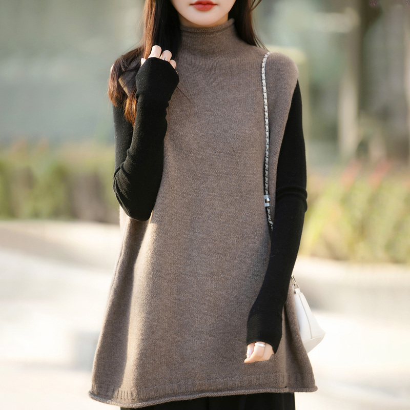 French Style Half Turtleneck Knitwear Vest for Women 2026 Autumn and Winter New Style Mid-Length Sleeveless Layered Cashmere Knitwear Vest