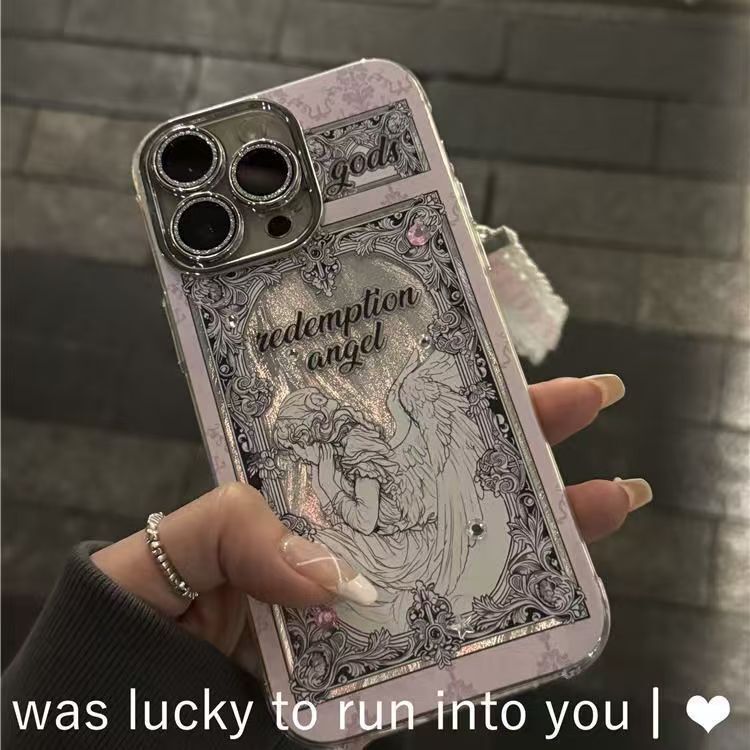 Suitable for iPhone 16 Phone Cases, Crying Angel Fine Mesh Yarn 15Promax New Model for Men and Women, 14/13/12 Full Protection Cover, Niche High-End Feel, 11 Huawei P70 Honor 100 Xiaomi 15