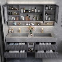 Double basin rock plate integrated bathroom cabinet combination Bathroom Intelligent light luxury modern simple sink bathroom sink