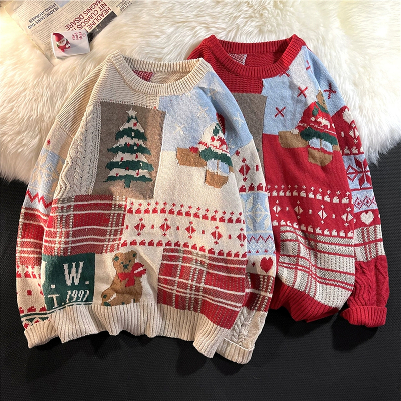 New Year Trendy Brand Sweater for Men, Autumn and Winter Couple's Top, Loose Fit, ins Christmas Design Printed Knitwear New Year Trendy Brand Sweater for Men, Autumn and Winter Couple's Top, Loose Fit, ins Christmas Design Printed Knitwear