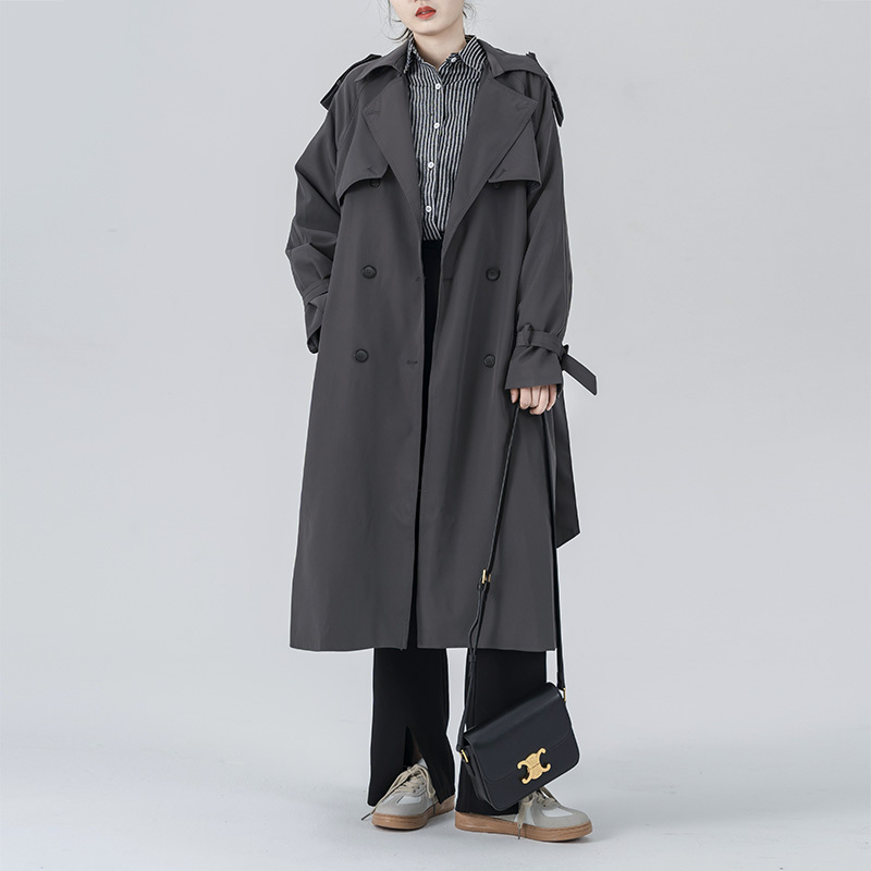 Dark Gray Chic High-End Mid-Length Trench Coat for Women 2024 Spring Korean Style Loose Versatile Over-The-Knee Workwear Jacket Dark Gray Chic High-End Mid-Length Trench Coat for Women 2024 Spring Korean Style Loose Versatile Over-The-Knee Workwear Jacket