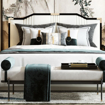 New Chinese style light luxury double wedding bed master bedroom solid wood fabric Chinese style Italian simple model room furniture customization
