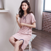 Mùa hè cotton ngắn tay của phụ nữ nightdress đồ ngủ cotton dài váy giản dị dễ thương cartoon ladies của phụ nữ dịch vụ nhà phần mỏng