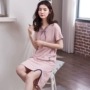 Mùa hè cotton ngắn tay của phụ nữ nightdress đồ ngủ cotton dài váy giản dị dễ thương cartoon ladies của phụ nữ dịch vụ nhà phần mỏng váy ngủ lụa cao cấp