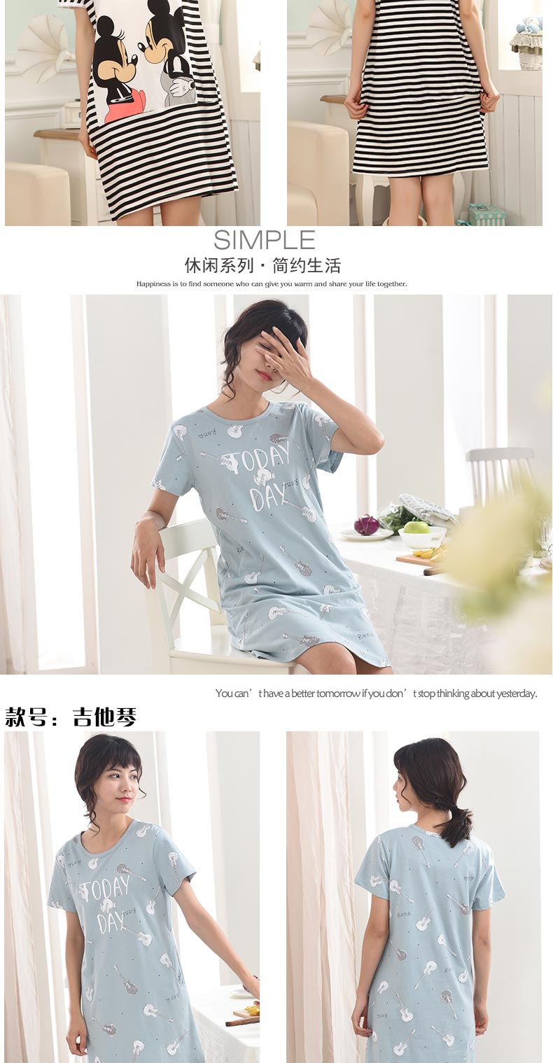 Mùa hè cotton ngắn tay của phụ nữ nightdress đồ ngủ cotton dài váy giản dị dễ thương cartoon ladies của phụ nữ dịch vụ nhà phần mỏng