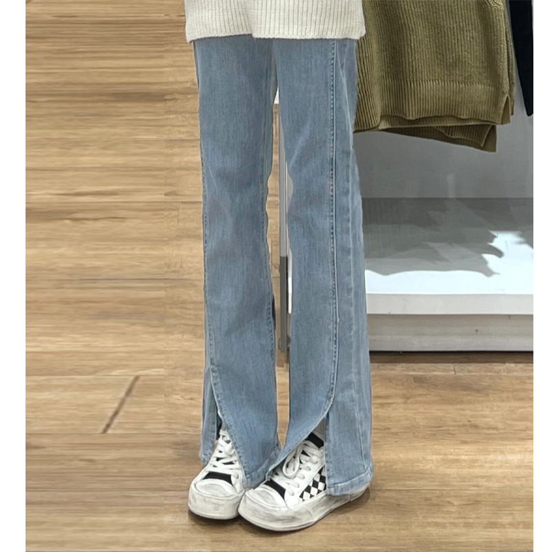 High-Waisted Slit Denim Pants for Women, Plus Size, High-Waisted Slimming Straight-Leg Cigarette Pants, Loose Wide-Leg Pants for Summer