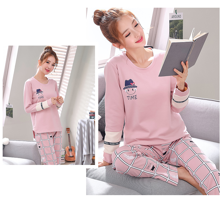 Bộ đồ ngủ nữ tay dài mùa xuân và mùa thu cotton phục vụ tại nhà đồ mặc nhà cao cấp