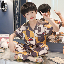 Childrens pajamas summer boys air-conditioned clothes thin section little boy baby summer ice silk short-sleeved trousers home clothes