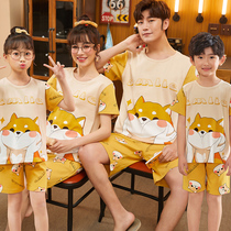 Summer family of three parent-child pajamas mother and daughter suit pure cotton short-sleeved boy thin section big children and girls home clothes