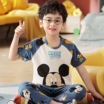 Boys pajamas short-sleeved trousers pure cotton summer childrens air-conditioning boy spring and autumn home clothes thin suit