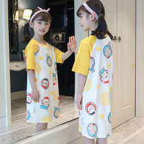 Parent-child nightdress mother and girl summer pure cotton short-sleeved cute super cute childrens pajamas girl summer thin section princess style