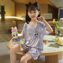 Childrens Pajamas Girls Summer Thin Section Ice Silk Short-sleeved Princess Girls Suit Big Children Parent-child Mother-Daughter Homewear