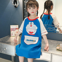 Girls nightdress childrens pajamas summer thin section middle and big childrens pure cotton skirt girls short-sleeved princess baby parent-child