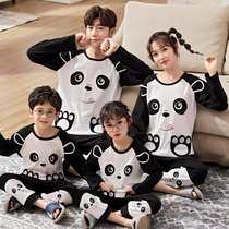 Spring and autumn parent-child pajamas for a family of three and four home clothes pure cotton summer long-sleeved thin section air-conditioning suit