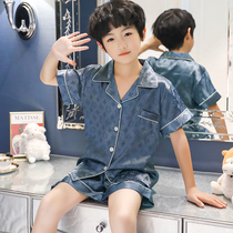 Childrens pajamas summer thin section ice silk short-sleeved suit baby children middle and big children summer cartoon boy home clothes