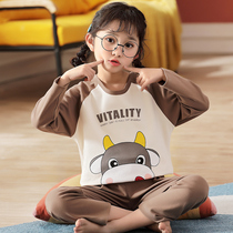 Childrens pajamas spring and autumn long-sleeved pure cotton baby girls two-piece set girl suit home clothes