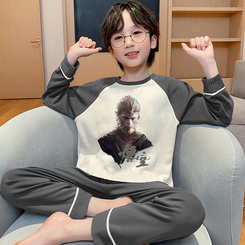 2026 New Boys' Pure Cotton Pajamas, Spring and Autumn Long-Sleeved, Suitable for Middle School Students and Teenagers, Can Be Worn Outside, Loungewear 2026 New Boys' Pure Cotton Pajamas, Spring and Autumn Long-Sleeved, Suitable for Middle School Students and Teenagers, Can Be Worn Outside, Loungewear