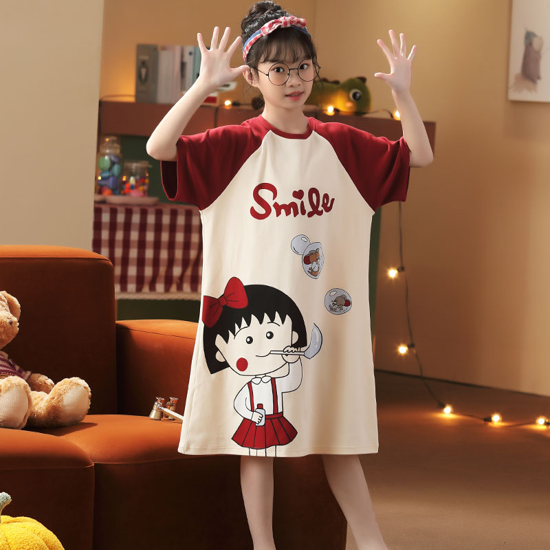 Children's Pure Cotton Sleeping Dress Girl Summer Short Sleeve Princess Baby Home Conserved Girl Sleepwear Parent-child Dresses Slim Fit