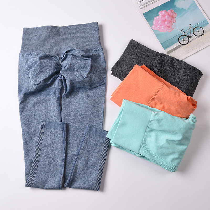 Burst peach hip high waist hip pants stretch fitness yoga pants Women's quick-drying air sports running nine-point pants