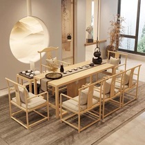 New Chinese solid wood tea table and chair combination Zen office modern simple log tea table table tea table kung fu tea table