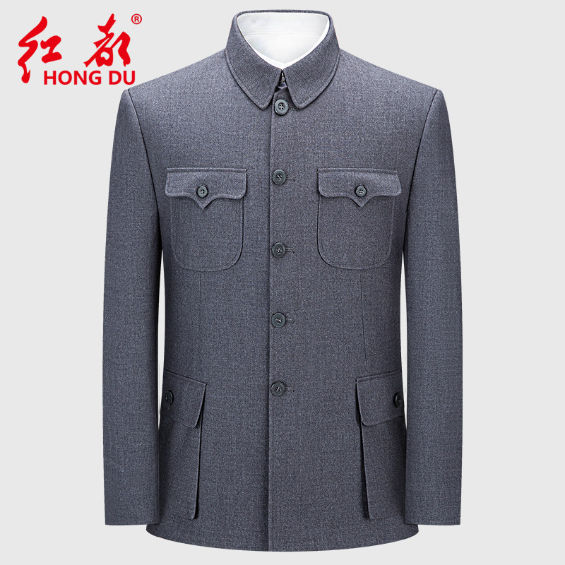 红都中老年秋冬季中山装：爸爸的中国风商务宴会标配！🎩👔-中山装-淘宝百科网