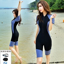 Professional sports swimsuit female one-piece five-point pants conservative slimming plus size fat MM200 kg student swimsuit quick-drying