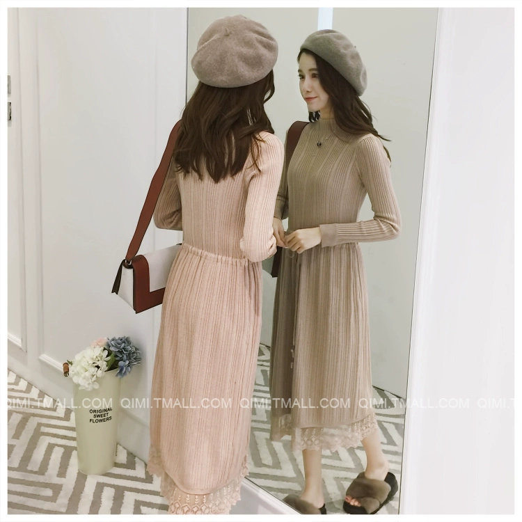 Đầm dài qua đầu gối đan đáy đầm nữ dài tay xuân hè 2018 phiên bản mới của Hàn Quốc áo len mùa thu đông