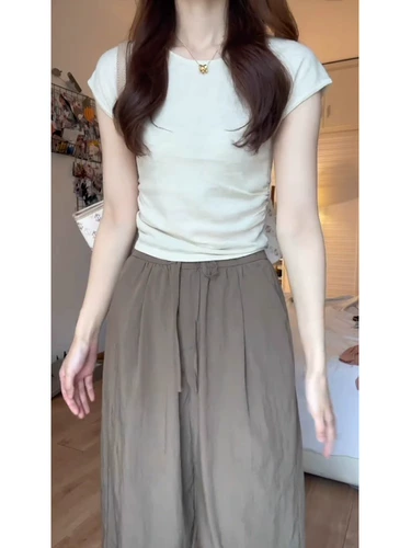 Синяя футболка с коротким рукавом, трикотажный сексуальный короткий свитер, облегающий крой