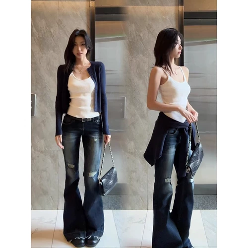 Трикотажный кардиган, осенний короткий свитер, универсальный топ с чашечками, комплект