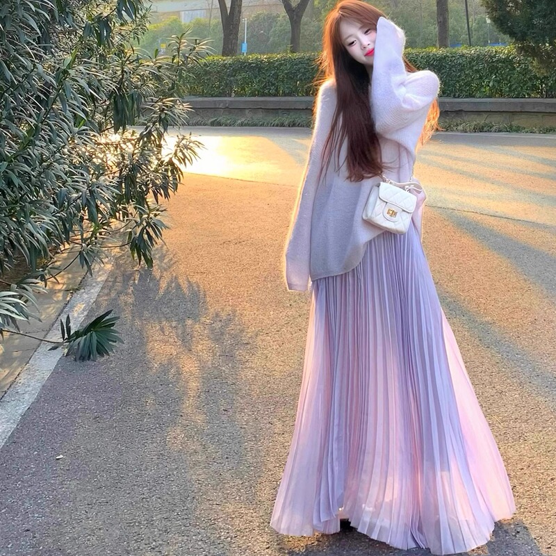 Spring Outfit with a High-End Feel: Purple Thin Sweater for Women, Loose and Lazy Long-Sleeved Blouse, Gentle Knitted Top
