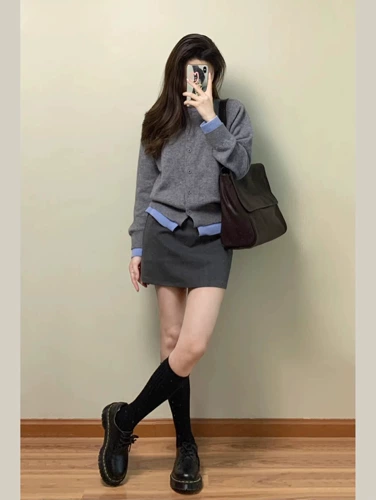 Комплект, трикотажный осенний свитер, универсальный кардиган для отдыха, в корейском стиле, изысканный стиль, яркий броский стиль