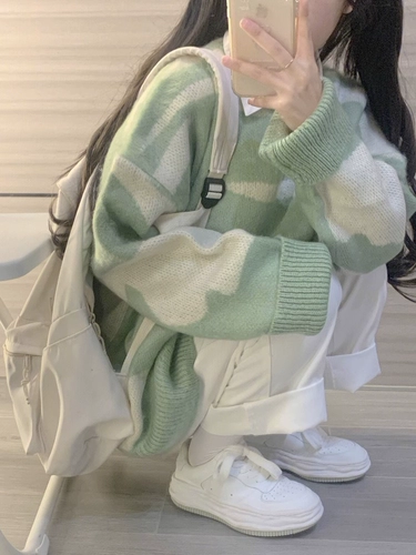 Японский ретро цветной демисезонный трикотажный свитер, оверсайз, увеличенная толщина