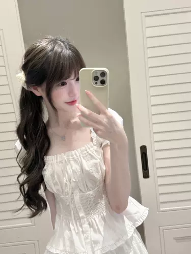 Белая летняя кружевная приталенная рубашка, рукава фонарики, французский стиль